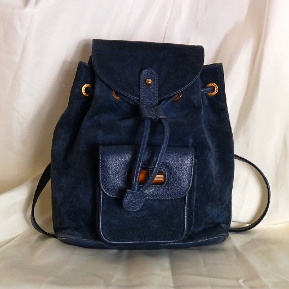 Gucci Vtg Navy Suede Back Pack Bag. - Picture 1 of 10